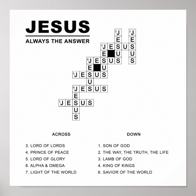 Jesus, alltid svaret på kristen tro Crossword Poster (Framsidan)