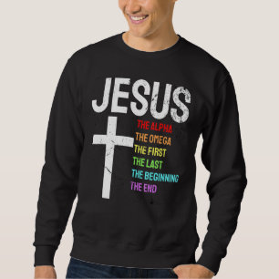 Jesus Alpha Omega First Last Beginning End Christi Lång Ärmad Tröja