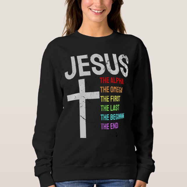 Jesus Alpha Omega First Last Beginning End Christi T Shirt (Framsida)