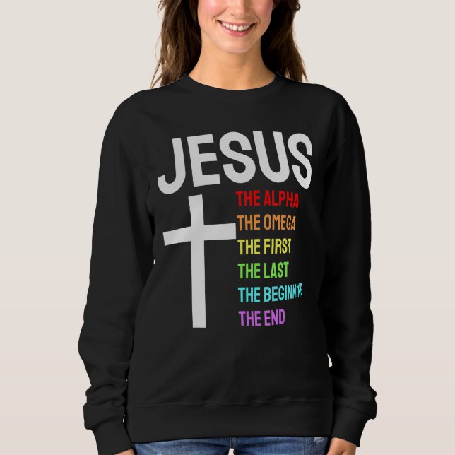 Jesus Alpha Omega First Last Beginning End Christi T Shirt (Framsida)