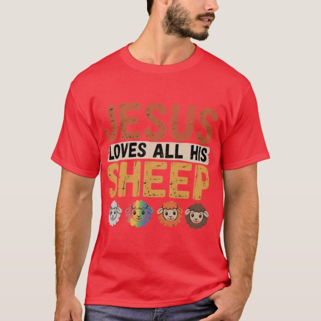 Jesus älskar alla hans får Kristendom Regnbåge HBT T Shirt (Framsida)