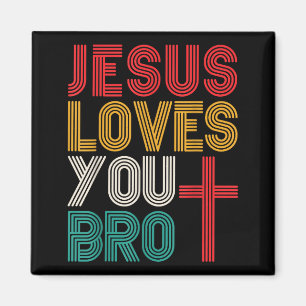 Jesus älskar dig bro kristen tro retro typografi magnet