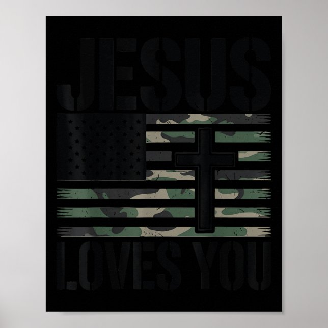 Jesus älskar dig Camo kristen 4 juli män kvinnor  Poster (Framsidan)