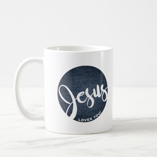 Jesus älskar dig Denim Cirkel Kaffemugg (Vänster)