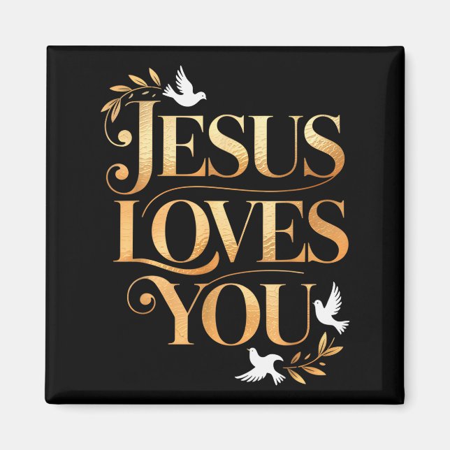 Jesus älskar dig duva och olivkvist elegant kriste magnet (Framsidan)