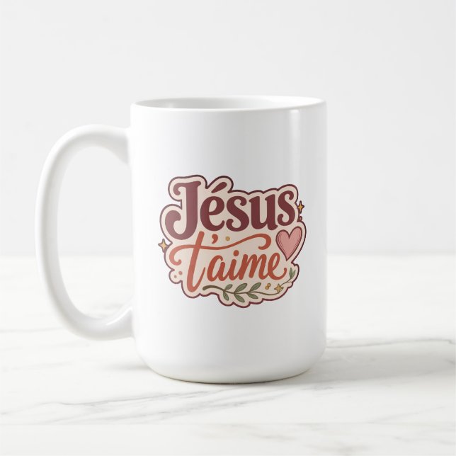 Jesus Älskar Dig Fransk Kristet Gåva Jesus Älskar  Kaffemugg (Vänster)