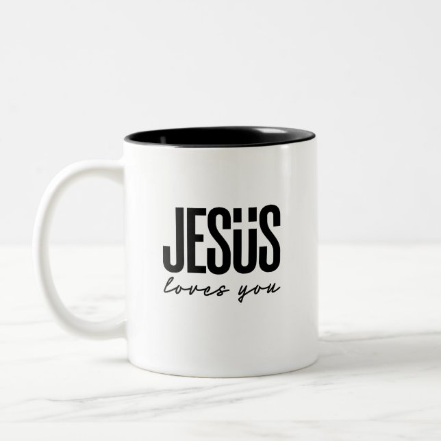 JESUS ÄLSKAR DIG | KRISTEN Två-Tonad MUGG (Vänster)