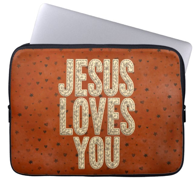Jesus älskar dig rustik kristen uppmuntran laptop fodral (Framsidan)