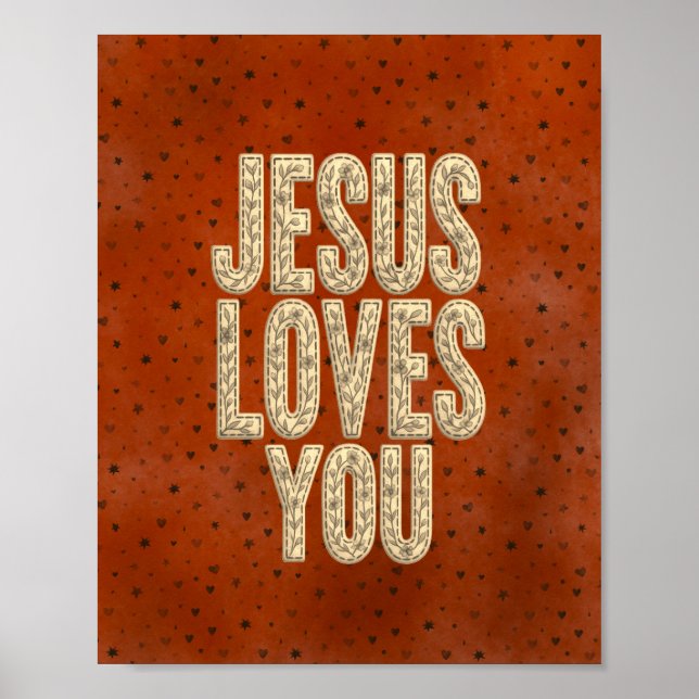 Jesus älskar dig rustik kristen uppmuntran poster (Framsidan)