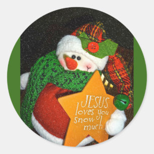 Jesus älskar dig snö mycket! Kristen snögubbe Runt Klistermärke