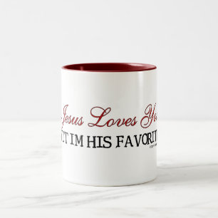 Jesus älskar dig som är favorit- Två-Tonad mugg