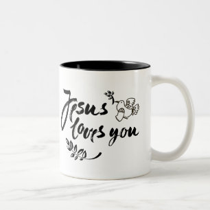 Jesus älskar dig Två-Tonad mugg