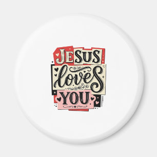 Jesus älskar dig Vintage-gravering Kristet typsnit Magnet