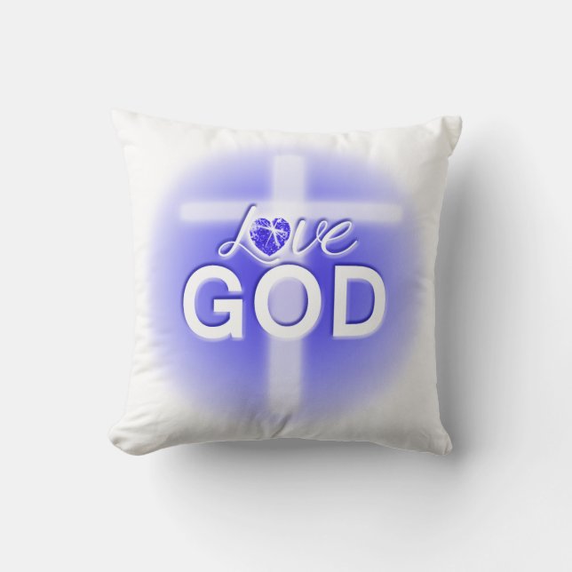 Jesus Älskar Gud Kors Blå Hjarta Kudde (Framsida)