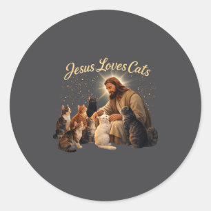 Jesus älskar katter kristen kattälskare Jesus kram Runt Klistermärke