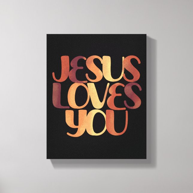 Jesus älskar kristen typografisk design  canvastryck (Framsida)