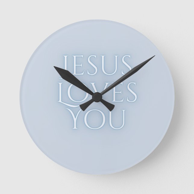 Jesus älskar kristen typografisk design  rund klocka (Framsida)