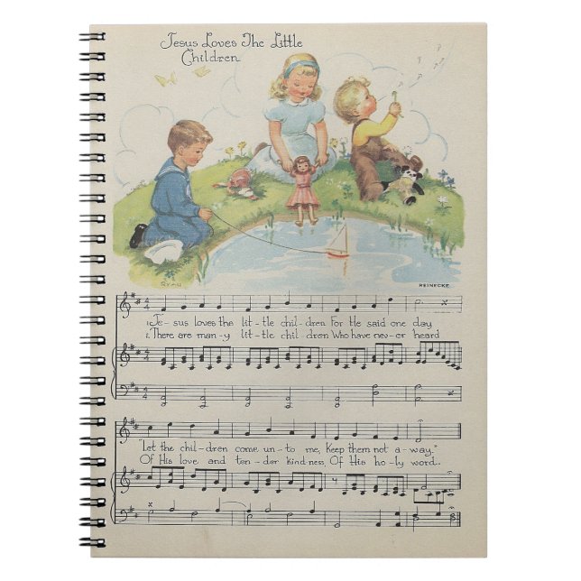 Jesus älskar lite barnanteckningsboken anteckningsbok med spiral (Framsidan)