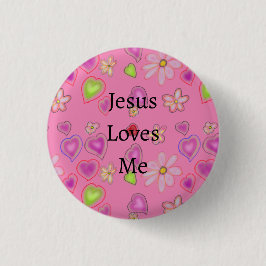 Jesus älskar mig Blommiga hjärtan Rosa  Knapp