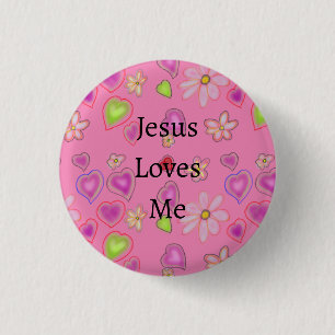 Jesus älskar mig Blommiga hjärtan Rosa Knapp