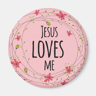 Jesus älskar mig den blom- rosa magneten för den magnet