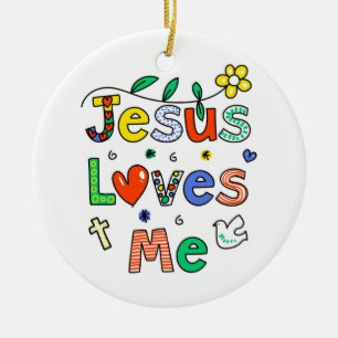 Jesus älskar mig julgransprydnad keramik