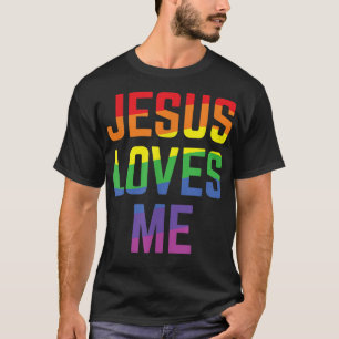 Jesus älskar mig kristen stolthet regnbågsflagga L T Shirt