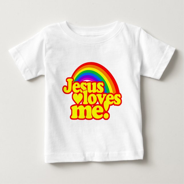 Jesus älskar mig (med regnbågen) tee shirt (Framsida)
