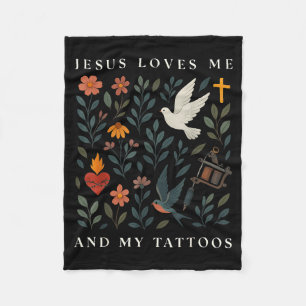 Jesus älskar mig och mina tatueringar fleecefilt