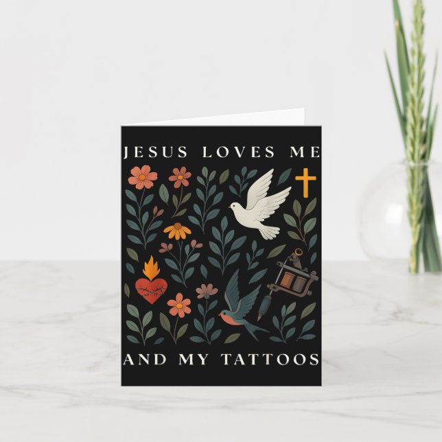 Jesus älskar mig och mina tatueringar  kort (Framsida)
