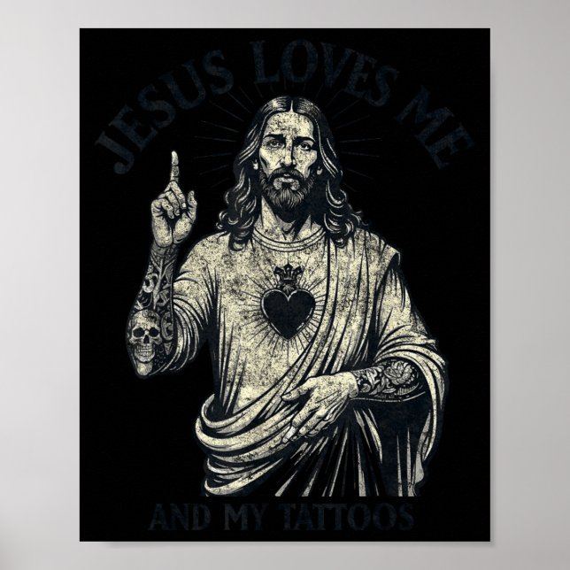 Jesus älskar mig och mina tatueringar kristen tatu poster (Framsidan)