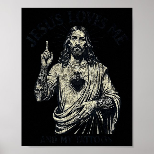 Jesus älskar mig och mina tatueringar kristen tatu poster (Framsidan)
