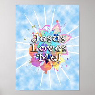 Jesus älskar mig, pastellfärgad vattenfärg poster