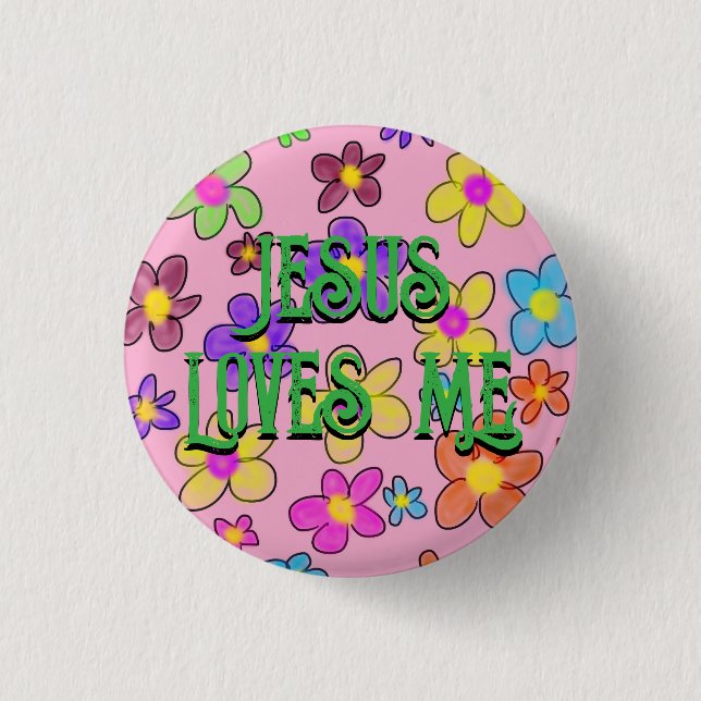 Jesus älskar mig söt retro blommönster  knapp (Framsida)