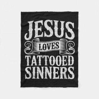 Jesus älskar tatuerade syndare kristen tro bläckad fleecefilt