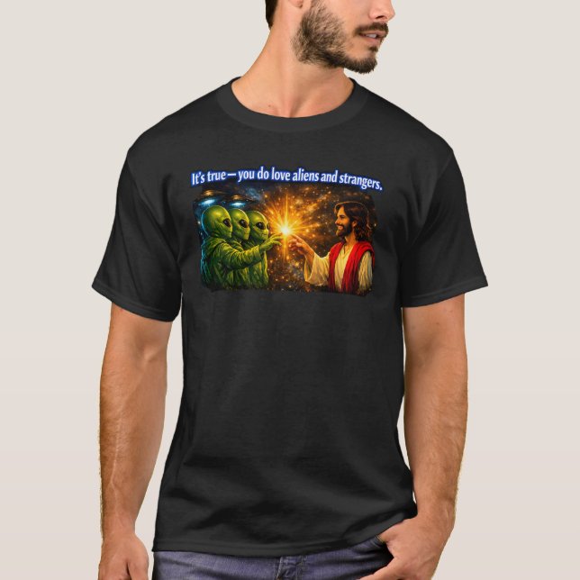 Jesus älskar utomjordingar — Kosmiskt främlingsäls T Shirt (Framsida)