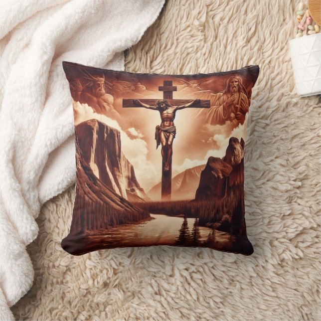 Jesus Amidst Majestic Mountains Kudde (Filt)