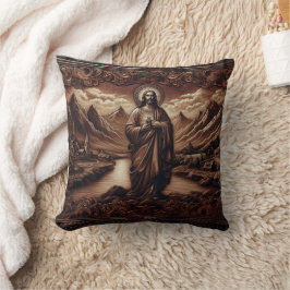 Jesus Amidst Mountain liggande vid Dusk Kudde