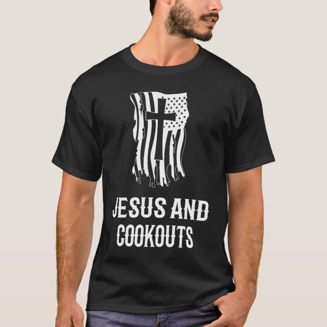 Jesus and Cookouts Christian Cookouts T Shirt (Framsida)