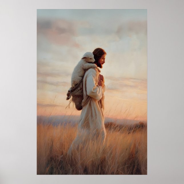 Jesus and Lamb The Good Shepherd Lost Sheep Jesus  Poster (Framsidan)