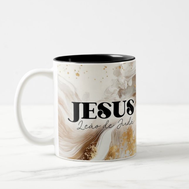 Jesus and the Lion of Judah Mug Två-Tonad Mugg (Vänster)