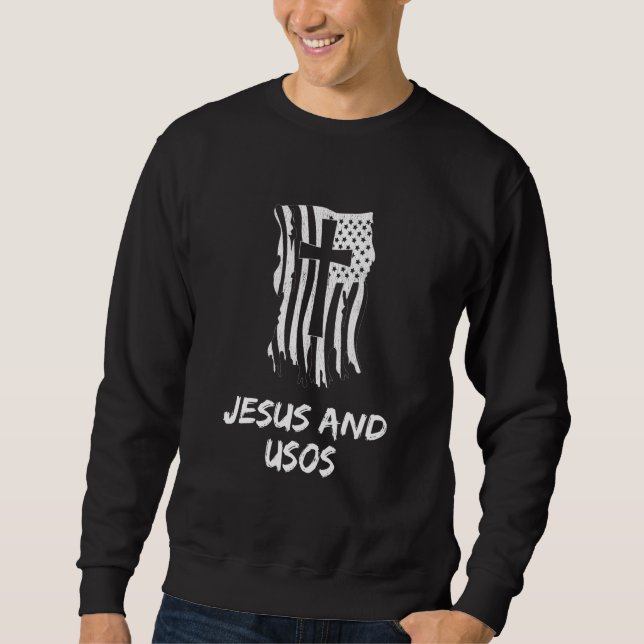 Jesus and USOs for a Christian USOs Fan Lång Ärmad Tröja (Framsida)