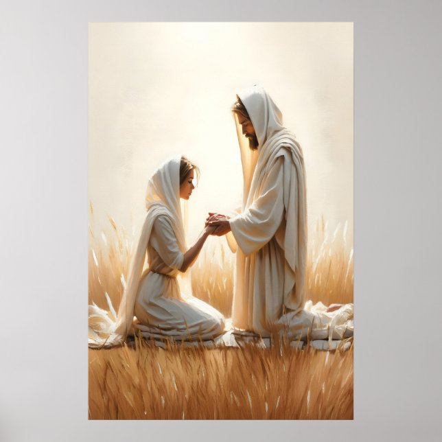 Jesus and Woman Kneeling Jesus and Woman Healing Poster (Framsidan)