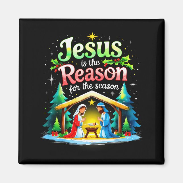 Jesus Anledning För Säsongen Julkrubba Jul Design Magnet (Framsidan)