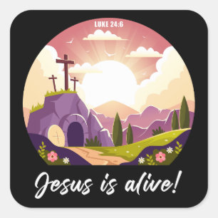Jesus är Alive Christian Passover Påsk Kor Fyrkantigt Klistermärke