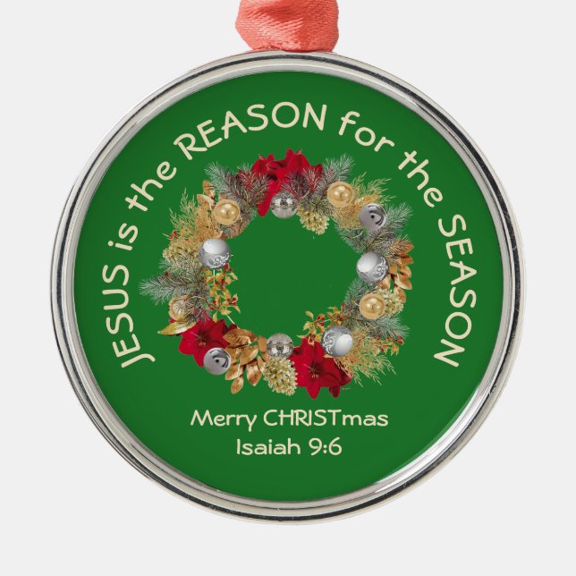 JESUS ÄR ANLEDNINGEN TILL Gröntens Jul Julgransprydnad Metall (Framsidan)