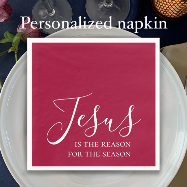 Jesus är anledningen till säsongen Red jul Pappersservett (Jesus is the reason for the season, modern festive red Christian Christmas dinner napkin.)
