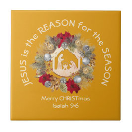 JESUS ÄR DEN Gult Julgräddaren JESUS. Kakelplatta