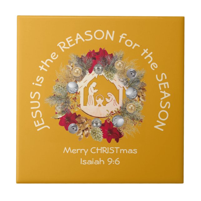 JESUS ÄR DEN Gult Julgräddaren JESUS. Kakelplatta (Framsidan)