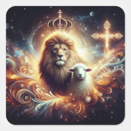 Jesus är den Lejona och lammen Fyrkantigt Klistermärke
